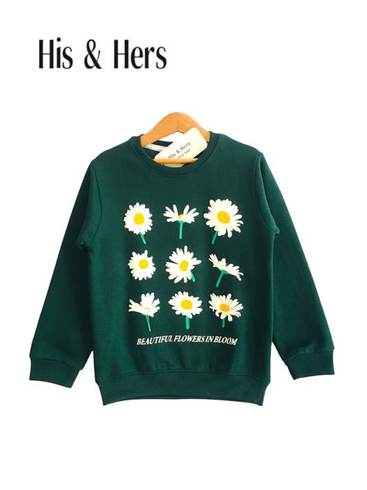 Nine flowers green sweatshirt girls L11