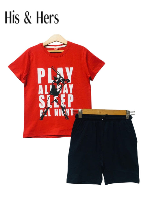Play All Day Sleep All Night Red Nicker Suit Boys.123