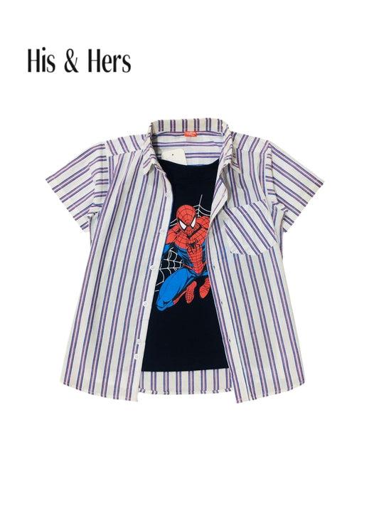 Spiderman Purple Lining White Double Casual Shirt Boys 121