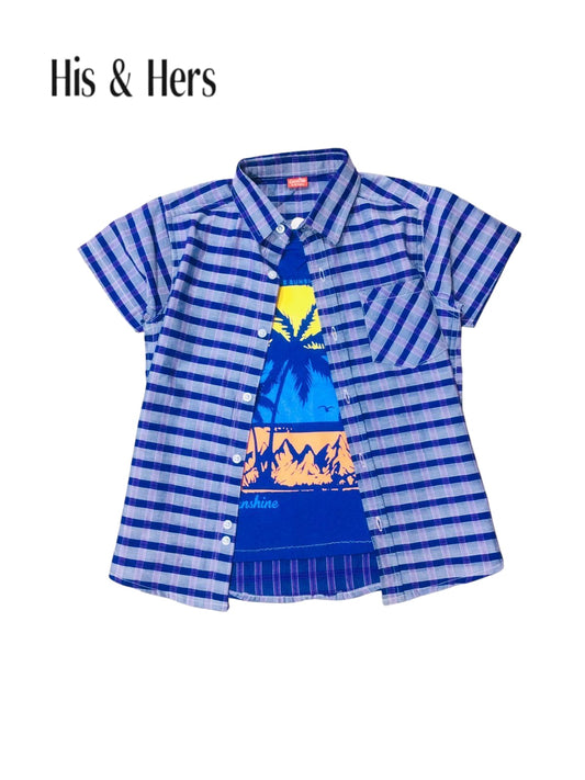 Beach Theme Blue Double Casual Shirt Boys 121