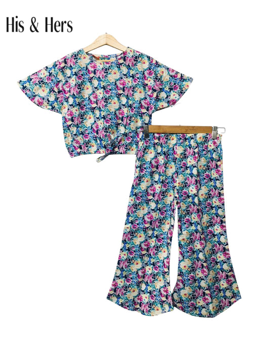 Pink &Blue  Flowers Allover Print  Skate Fish Girls 109