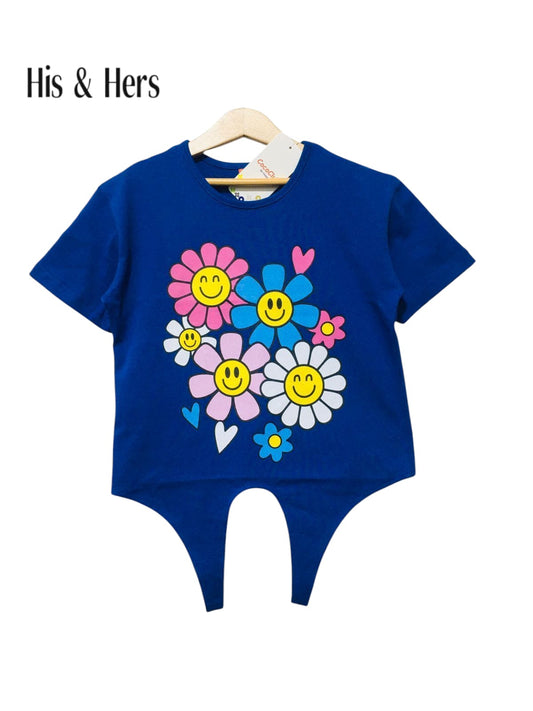 Smile Flowers Royal Blue T-Shirt Girls 112