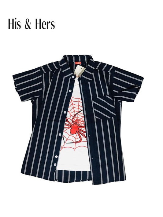 Spider Web Black Double Casual Shirt Boys 250