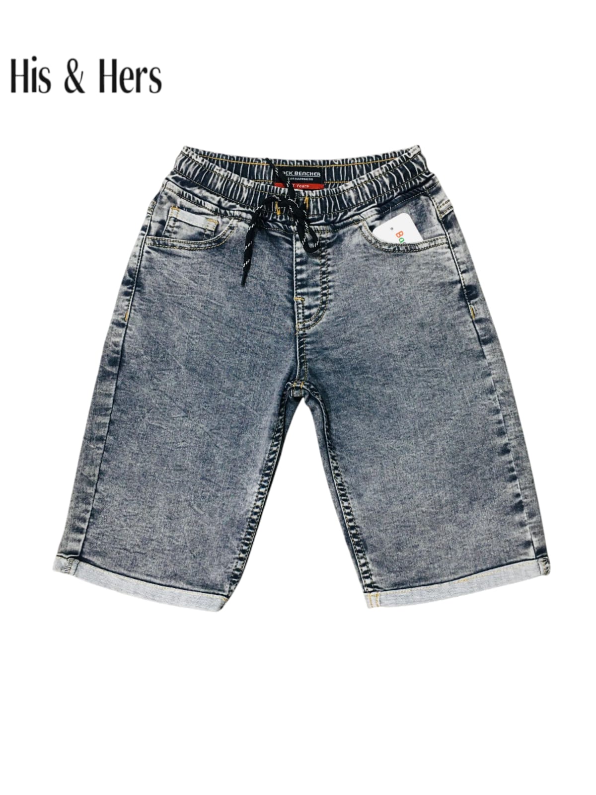 Elastic Waist &Cuffed Hem Grey Denim Shorts Boys