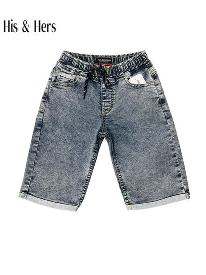 Elastic Waist &Cuffed Hem Grey Denim Shorts Boys