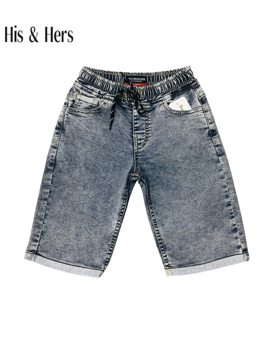 Elastic Waist &Cuffed Hem Grey Denim Shorts Boys