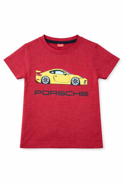 Yellow Car  Printed Red T-shirt 201