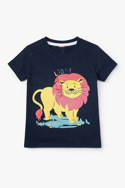 Yellow Lion Printed  Black T-shirt 201