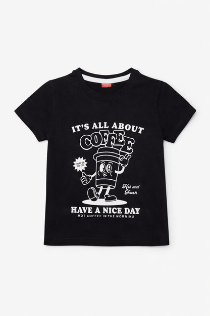 Coffee Printed Black T -shirt 249