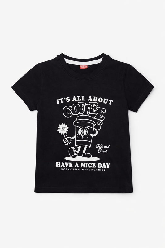 Coffee Printed Black T -shirt 249
