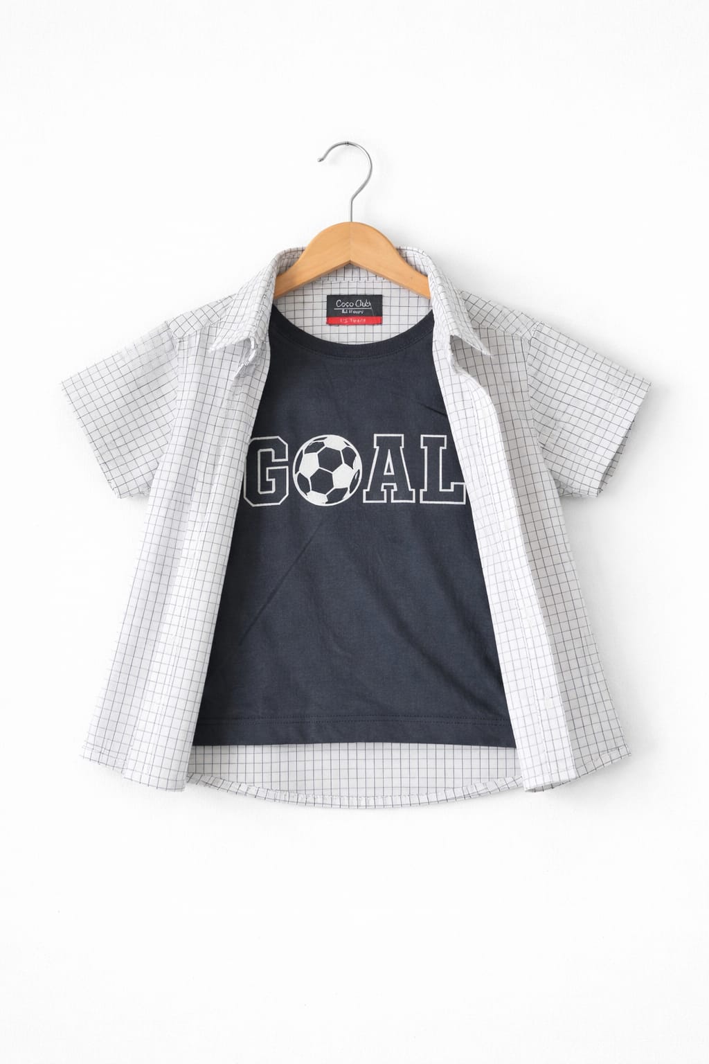 Black Checked Goal Football Printed  Double Casual Shirt 219