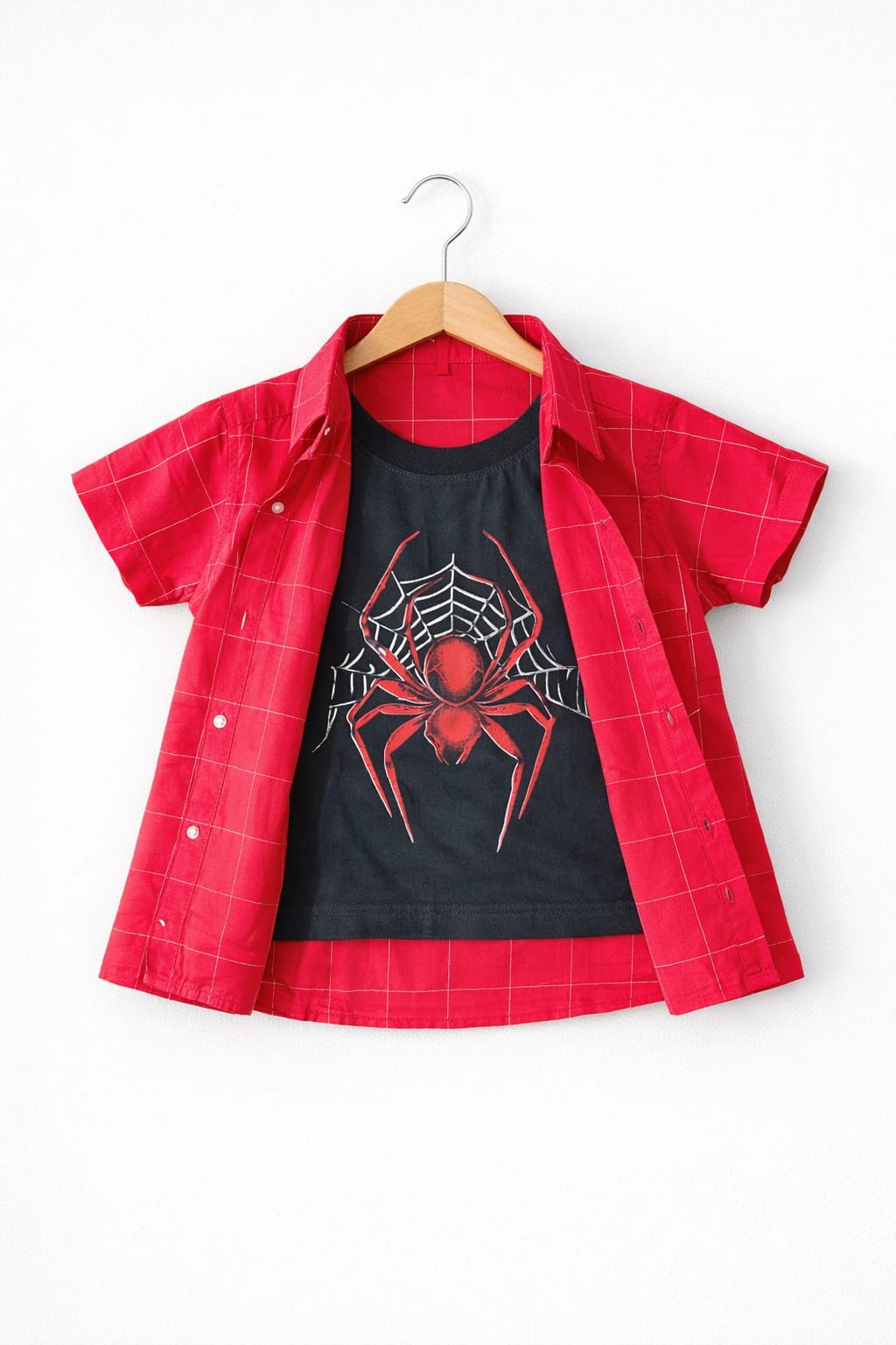 White Checked Spider Printed  Double Casual Shirt 226