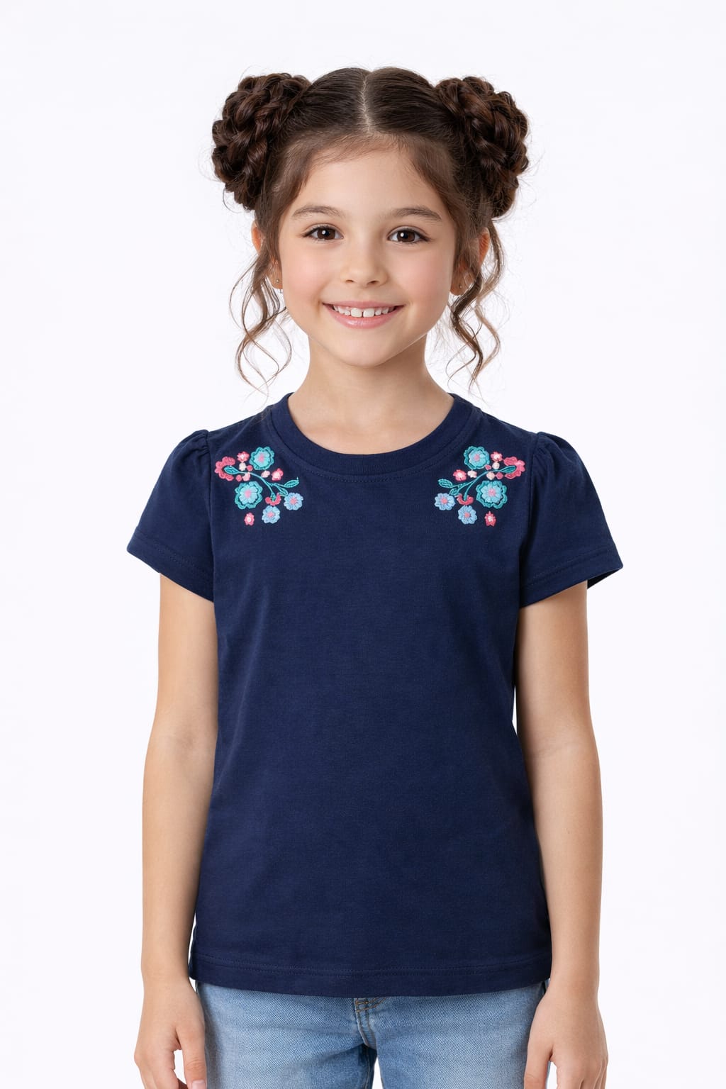 Navy Sweet Bloom Embroidered T-Shirt Girls 204
