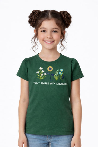 Flowers Embroidered Green T-Shirt Girls 202