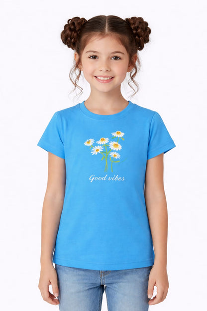 Good Vibes Flowers Embroidered  T-Shirt Girls 202