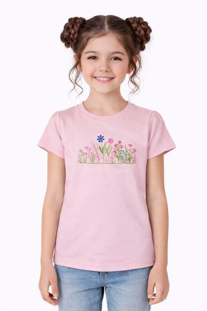 Pink Sweet Bloom  Embroidered T-Shirt Girls 202