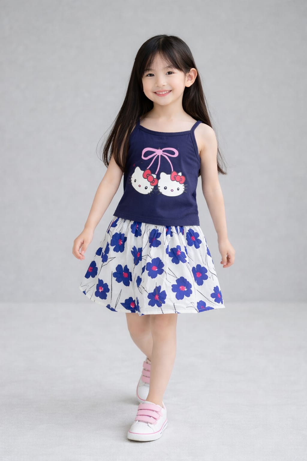 Cute Twin Kitty Summer Look Girls Top & Skirt 284