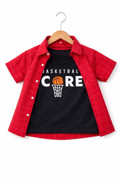 White Checked Basketball Score  Double Casual Shirt