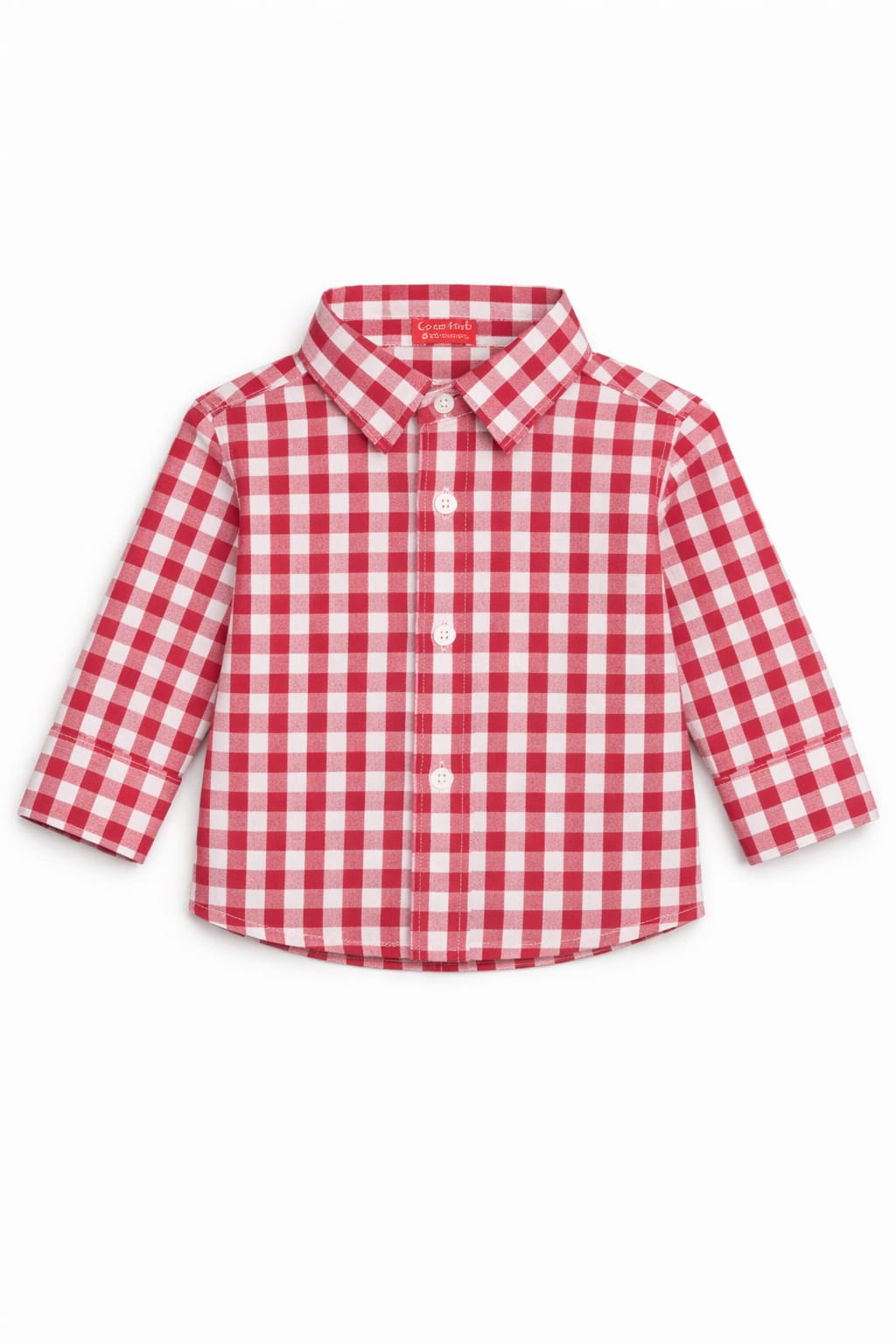 White Checked Red Long Sleeve Dress Shirt
