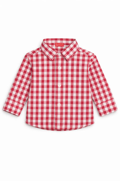 White Checked Red Long Sleeve Dress Shirt