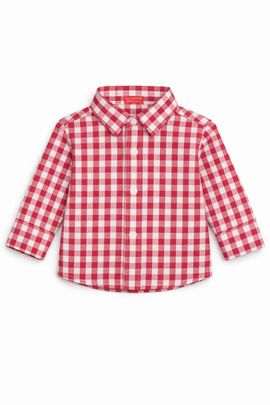 White Checked Red Long Sleeve Dress Shirt