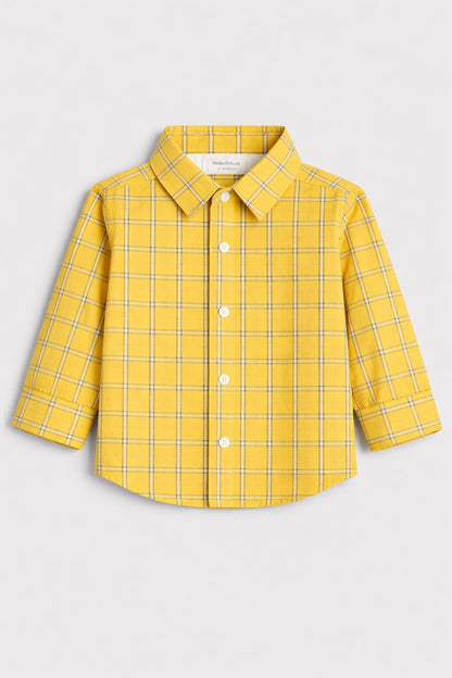 Black Checked Yellow Long Sleeve Dress Shirt