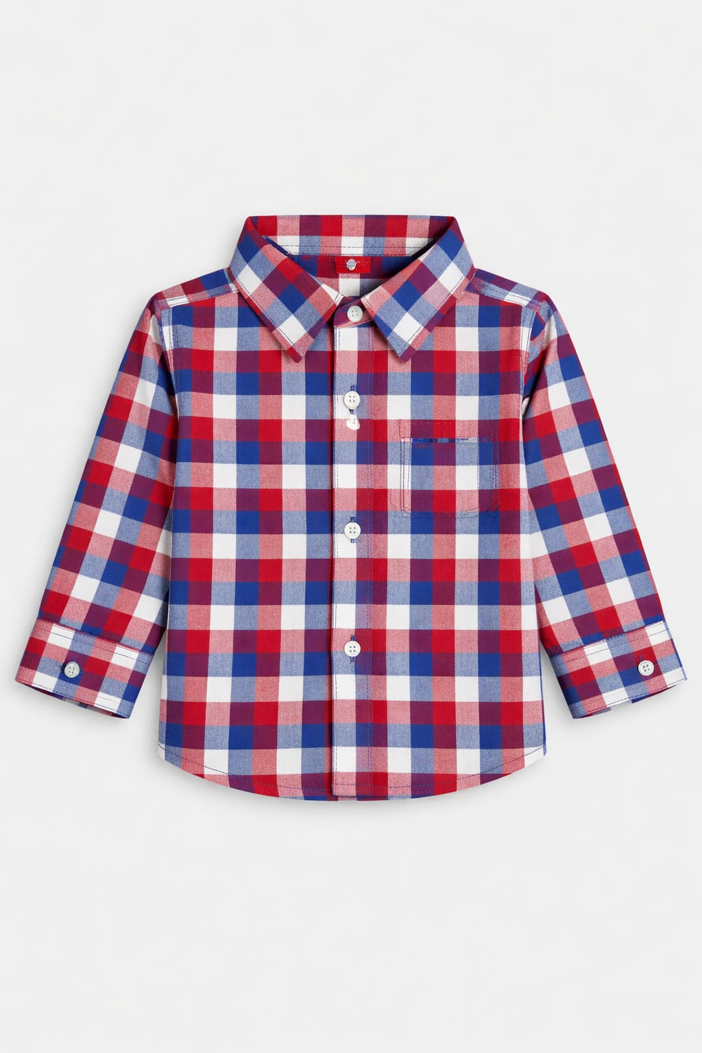 Red Blue Checked Long Sleeve Dress Shirt