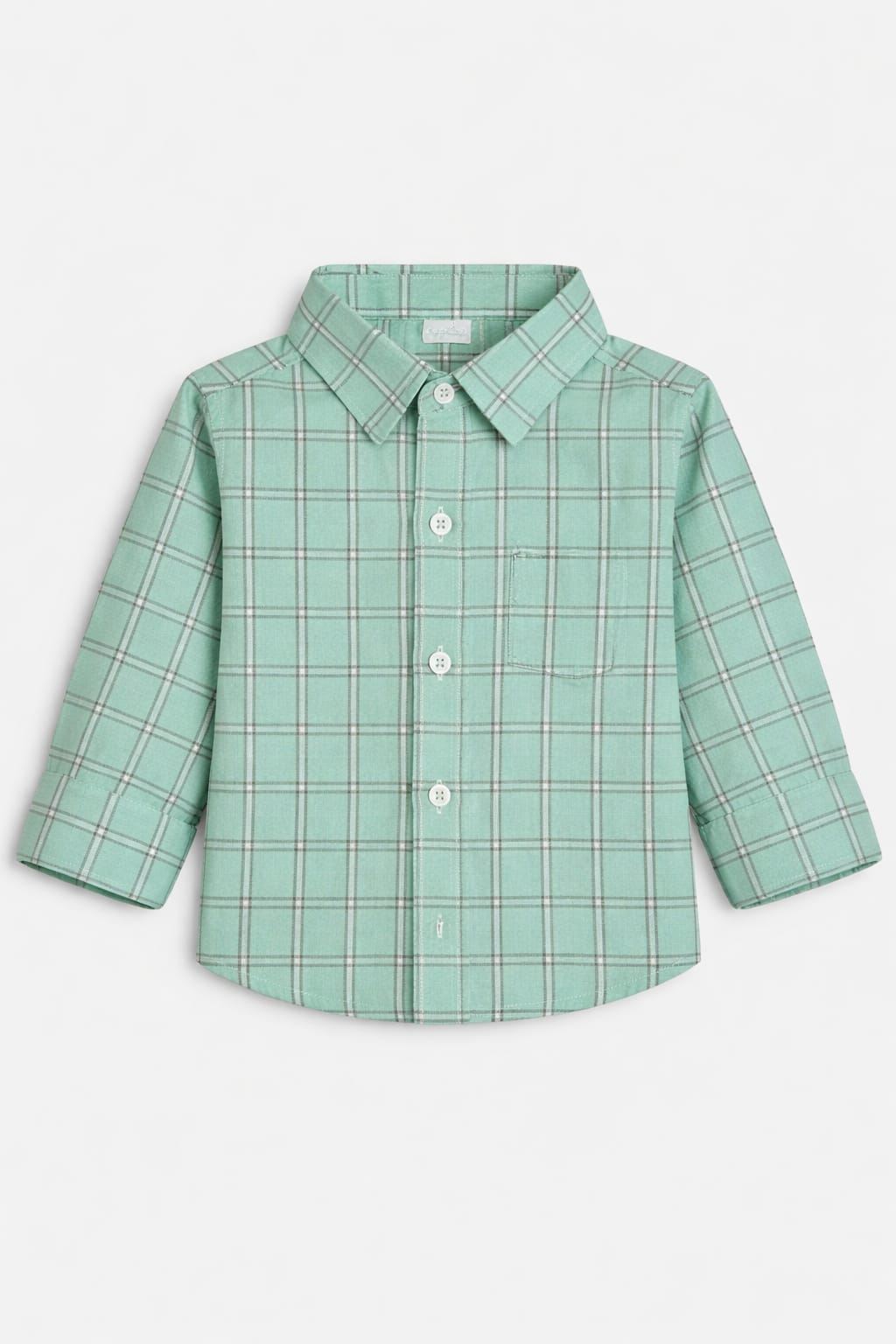 White Checked Green Long Sleeve Dress Shirt