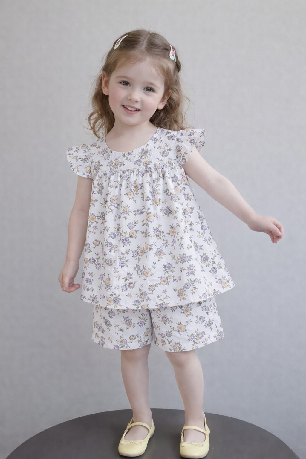 Girls Multi Flowers Printed Top & Shorts Set