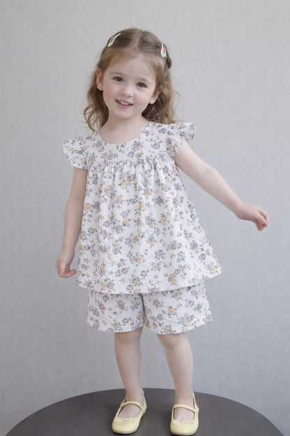 Girls Multi Flowers Printed Top & Shorts Set  274