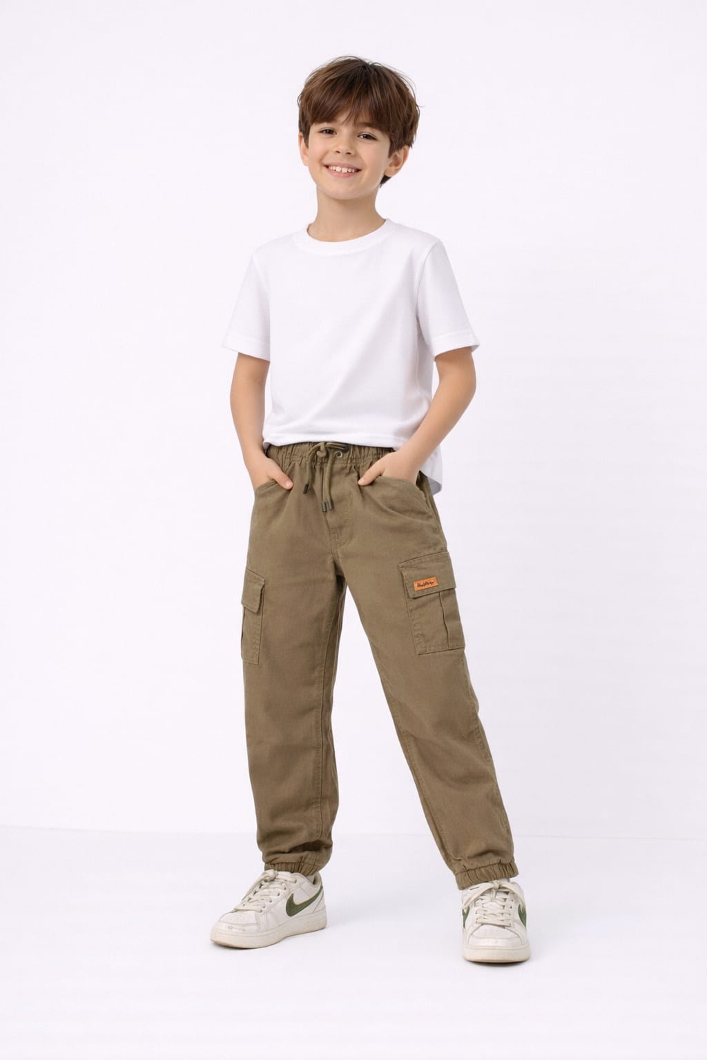 Boys' Dark Khaki Cargo Jogger Pants 135