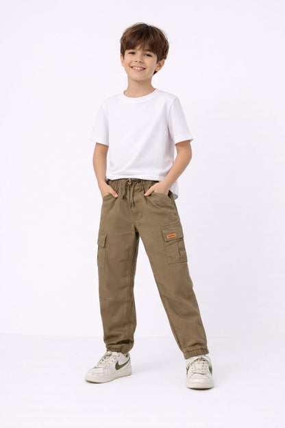 Boys' Dark Khaki Cargo Jogger Pants 135