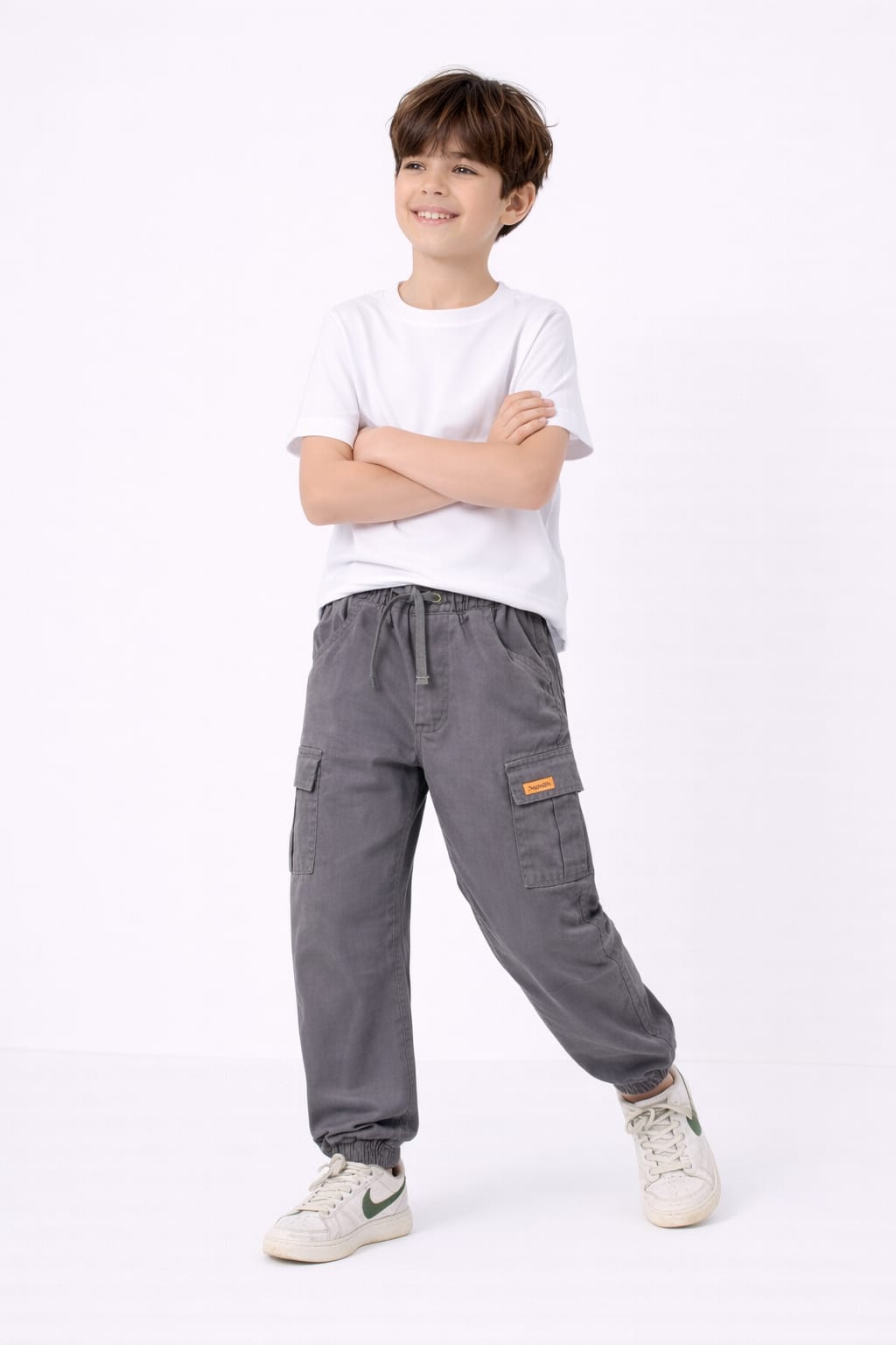 Boys' Light Grey Cargo Jogger Pants 210