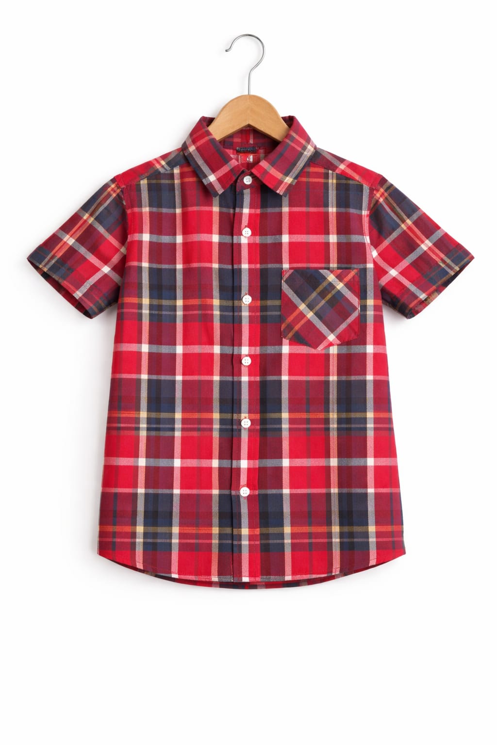 White checked Red Half Sleeves Boys Casual Shirt
