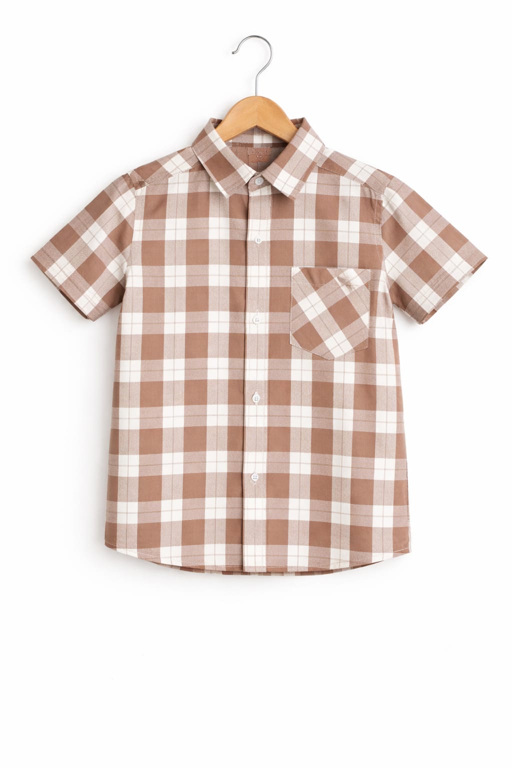 White Brown checked  Half Sleeves Boys Casual Shirt