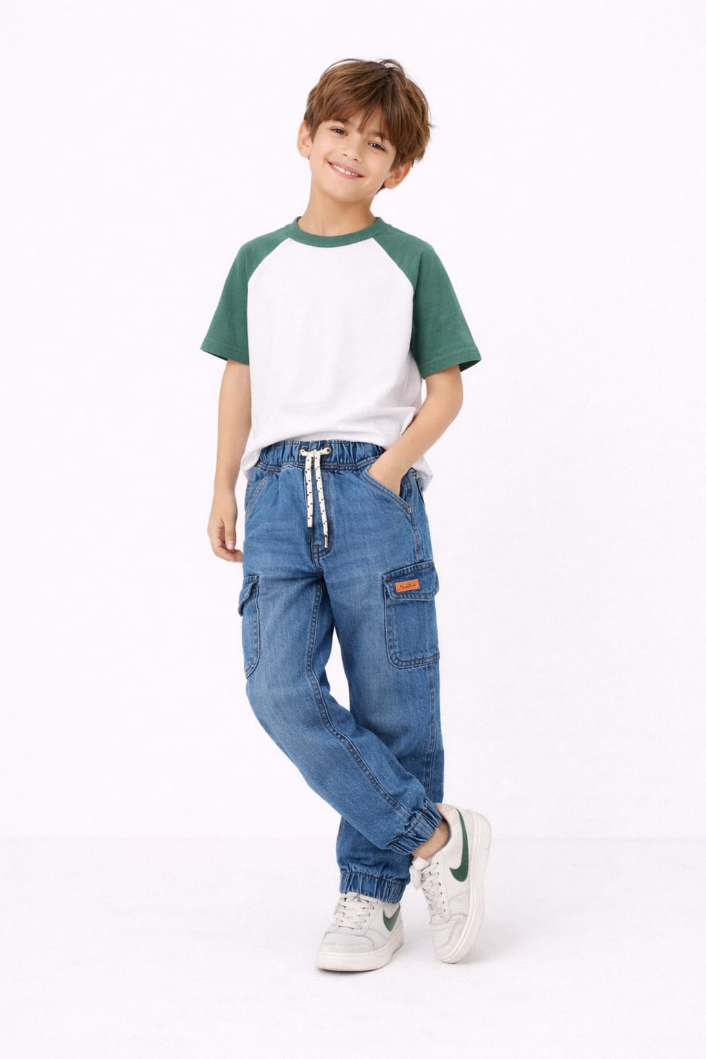 Mid Blue Kids Cargo Jeans – Elastic Waist 122
