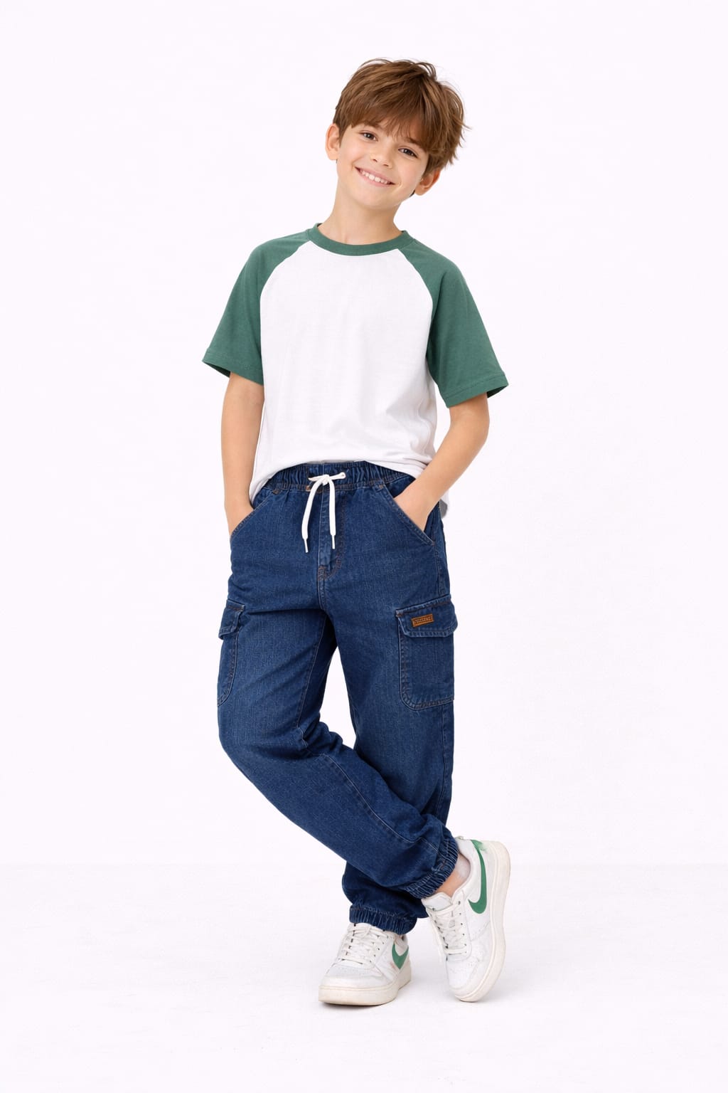 Dark Blue Kids Cargo Jeans – Elastic Waist 124