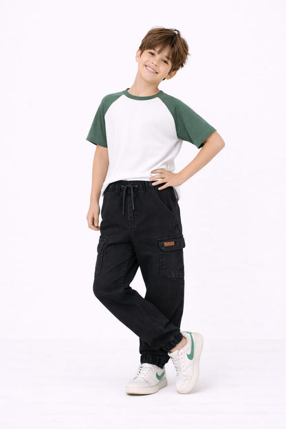 Black  Kids Cargo Jeans – Elastic Waist 123+306