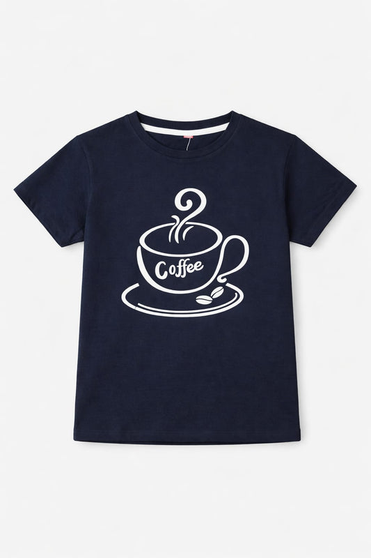 White Coffee Cap Printed Black Boys T-Shirt 520