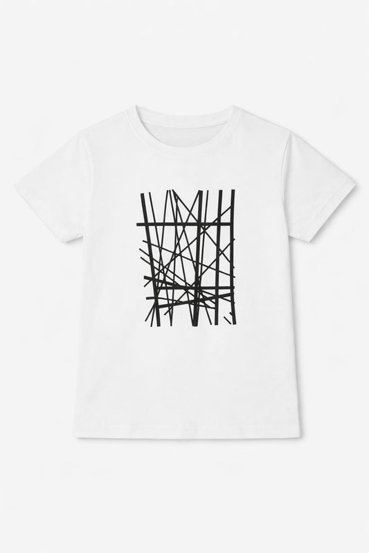 Black Lines Printed White Boys T-Shirt 526
