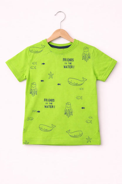 Black Fishes Printed Green Boys T-Shirt 214