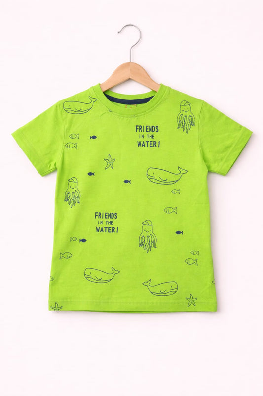 Black Fishes Printed Green Boys T-Shirt 214