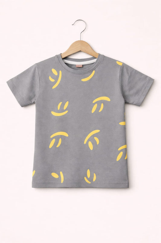 Yellow Smile Printed Grey Boys T-Shirt 214