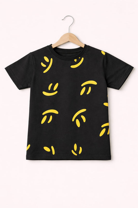 Yellow Smile Printed Black Boys T-Shirt 251