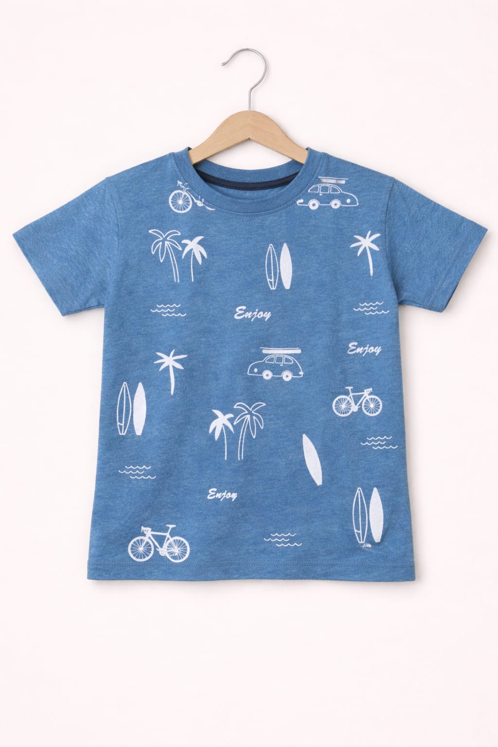 White Bicycle & Tree Printed Blue Boys T-Shirt 618