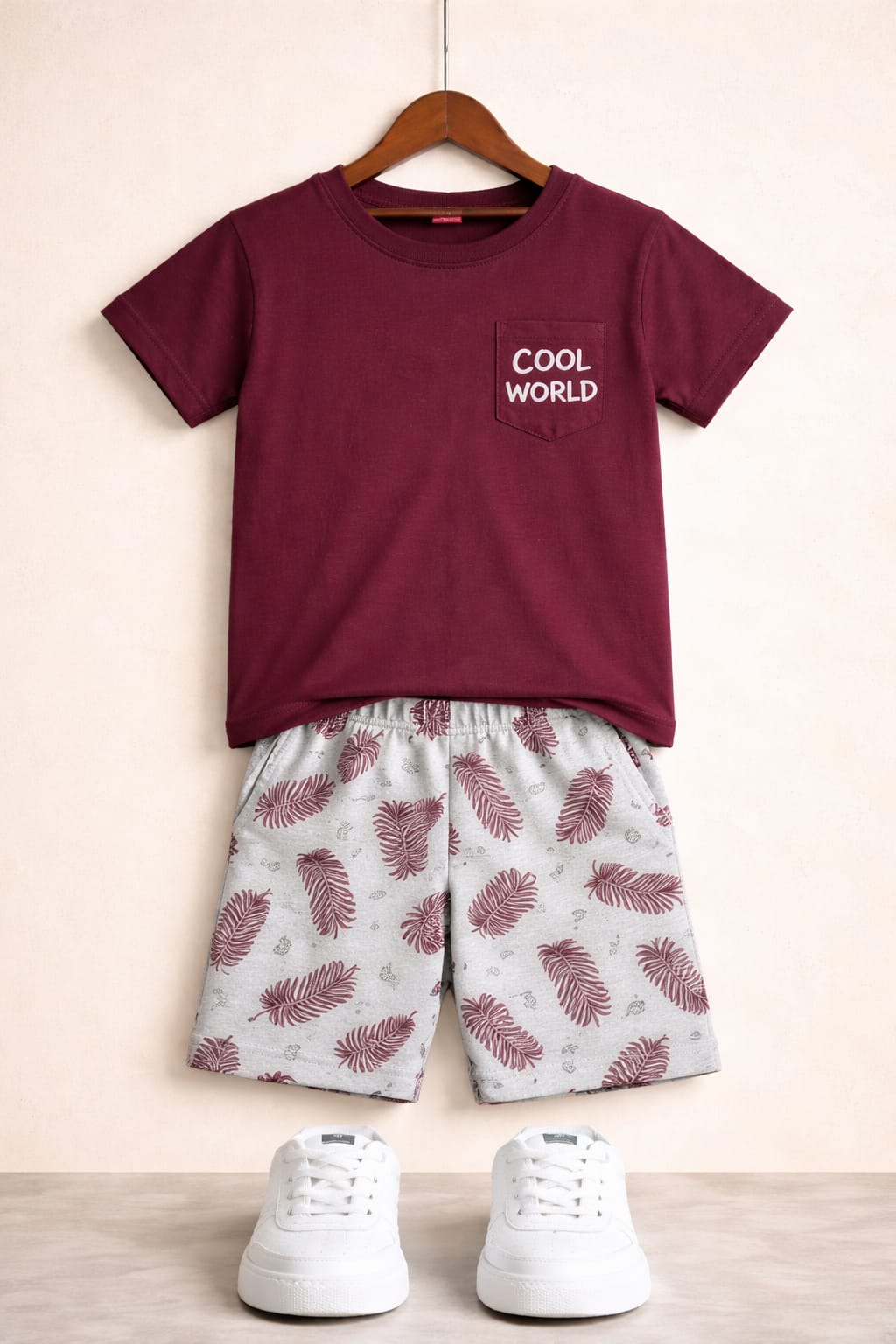 White Cool World  Printed  Pocket  Brown Nicker Suit Boys