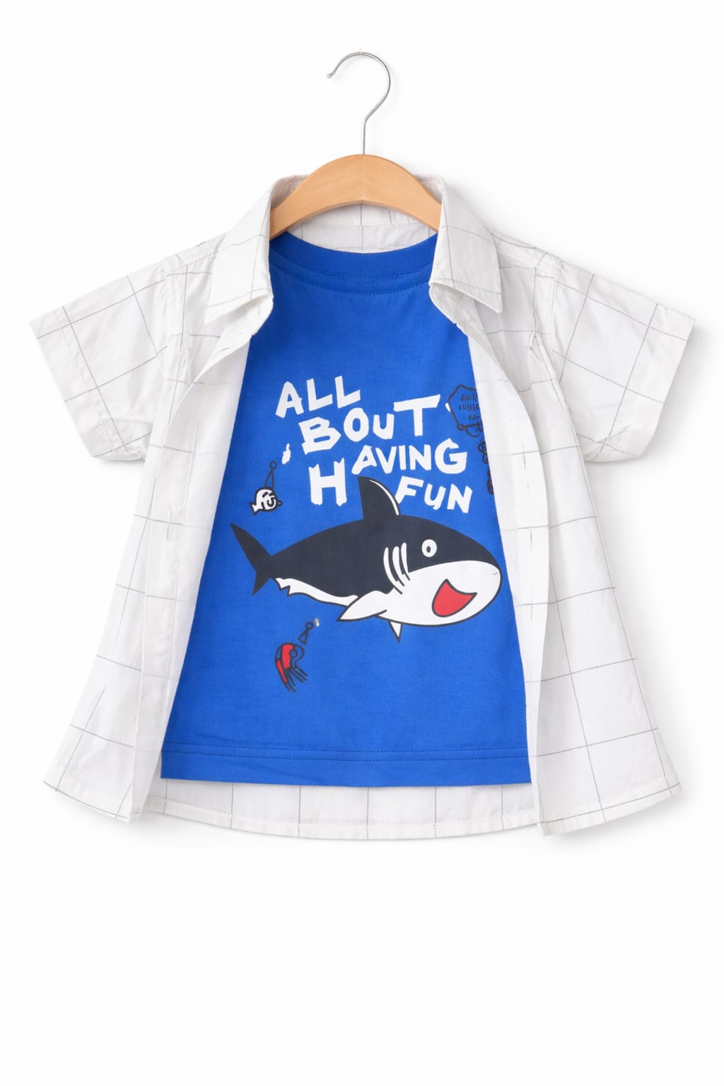 Black Checked Dolphin Printed  White Double Casual Shirt 286