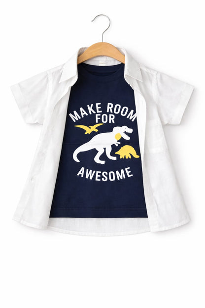 White Yellow  Dagens  Printed  White Double Casual Shirt 409