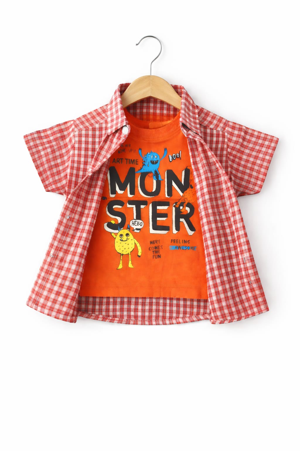 Red Black Checked Monster Printed  Double Casual Shirt 284