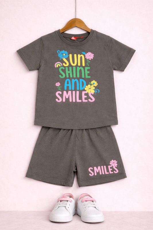 Sun Shine and Smile Printed green Nicker Suit Girls